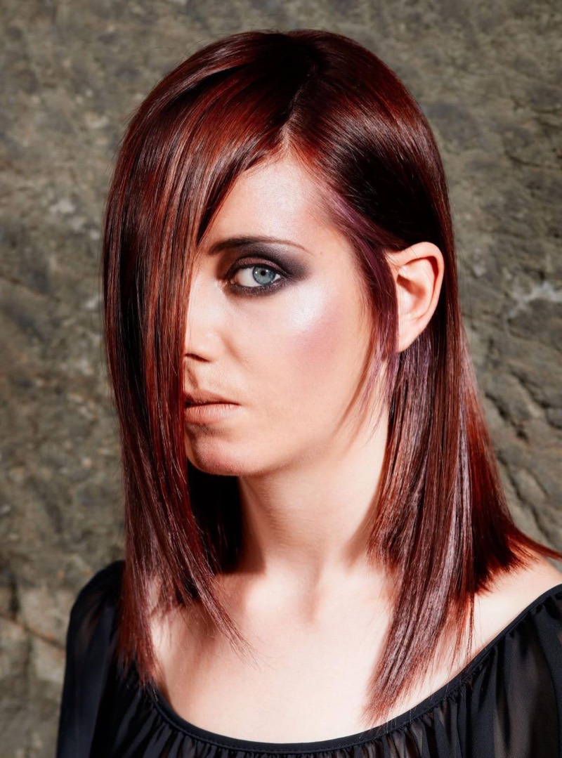 Deep burgundy-red colour on long sleek hair — bespoke hair colour at BRS Great Hair, Shoreditch